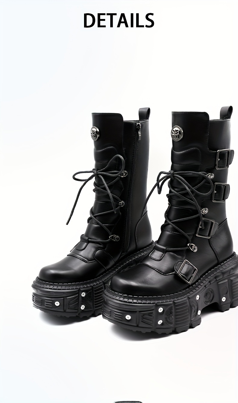 靴 archive studs boots 2way y2k grunge punk womens y2k platform calf boots round toe soft soled - Temu