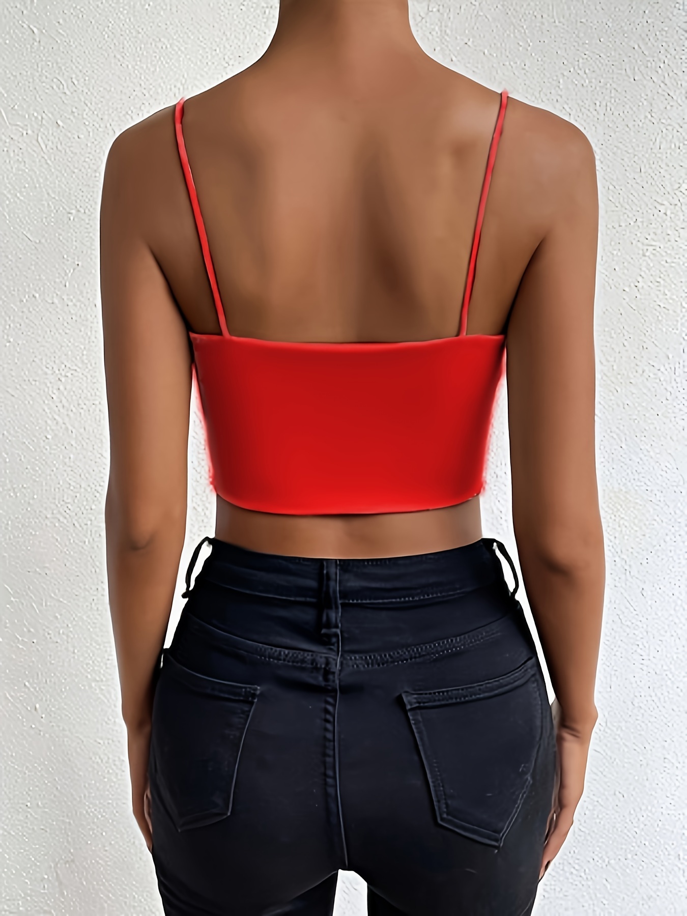 Solid Color Crop Cami Top, Versatile Spaghetti Strap Top For Summer, Women's Clothing