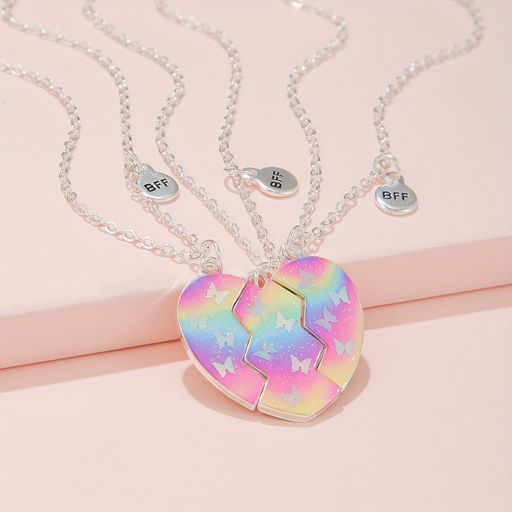 E-shop 3-teiliges BFF Halsketten-Set: Kreative und trendige Halsketten mit Schmetterling-Pailletten und herzförmigen Öl-Tropfen-Designs, ideal für ,