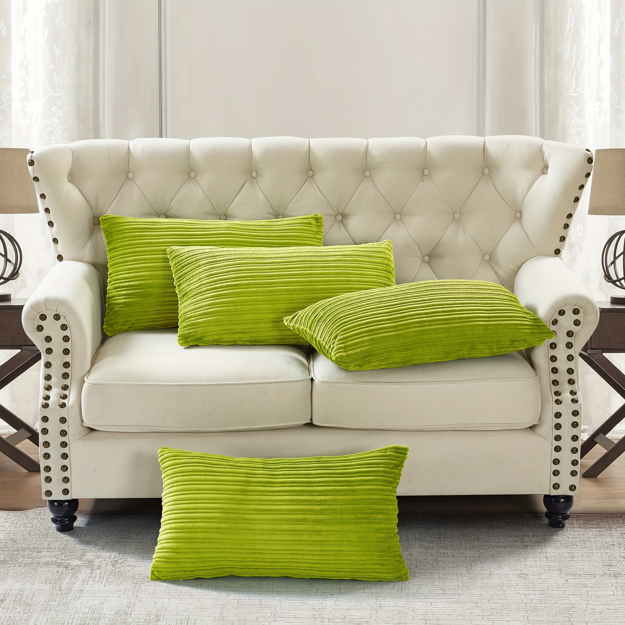 4pcs ribbed flanned plush fuzzy soft decorative pillow covers set with double sided no insert stylish cushion cover for sofa couch chair living room bedroom decor Product details 0