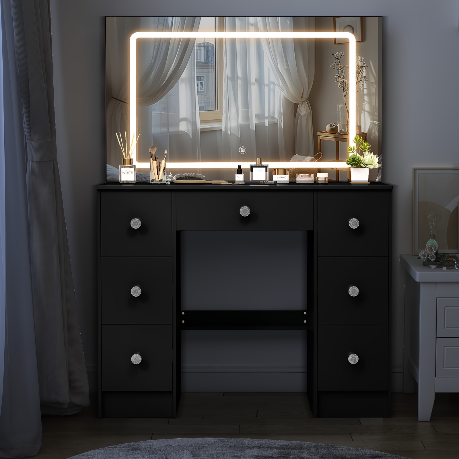 Stylish Lighted Vanity Set with Multifunctional Dressing Table