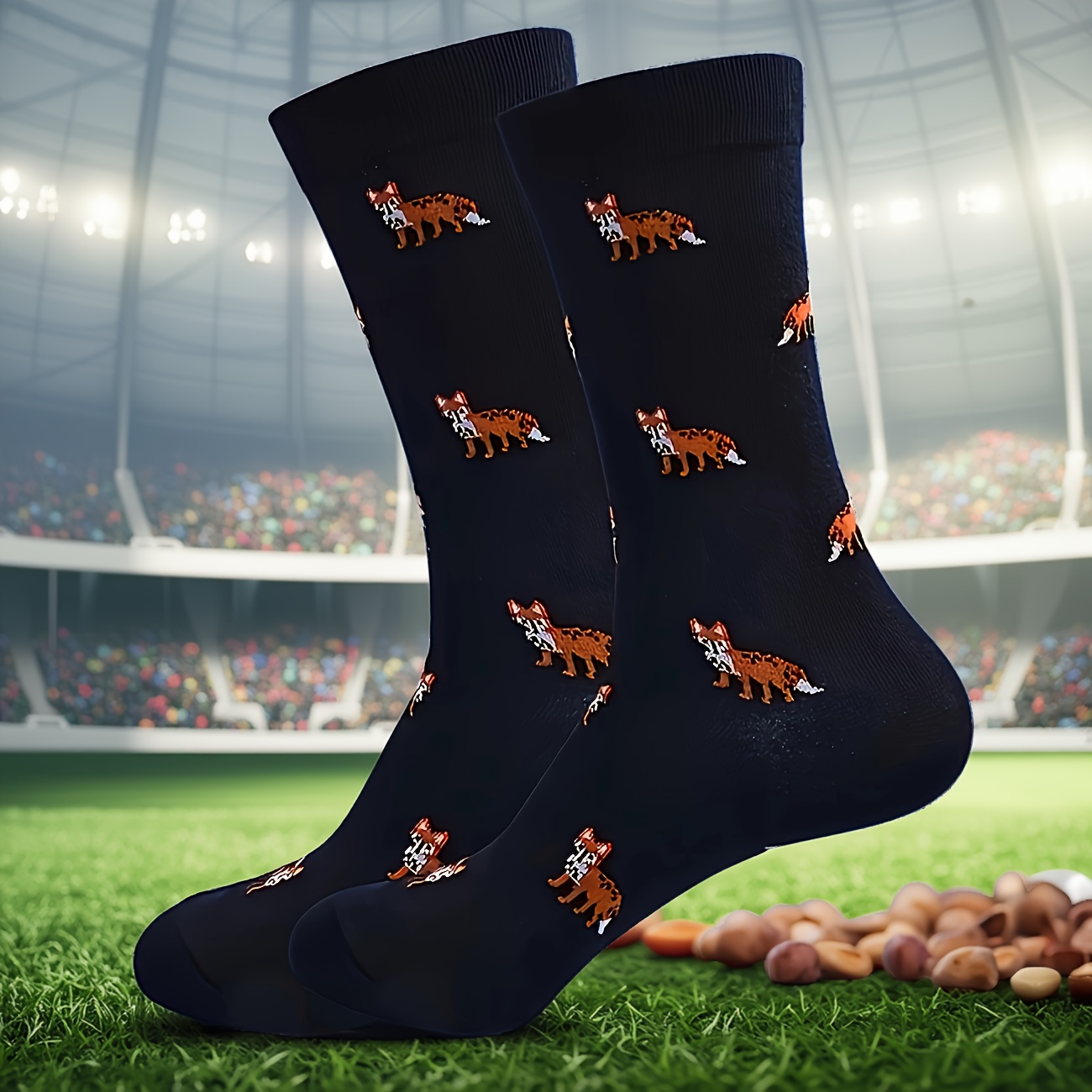 TEMU 1 Pair Of Autumn And Winter Christmas Fox Pattern Stockings, Fashionable Men And Women With Comfortable And Soft For Daily Wear And Travel.