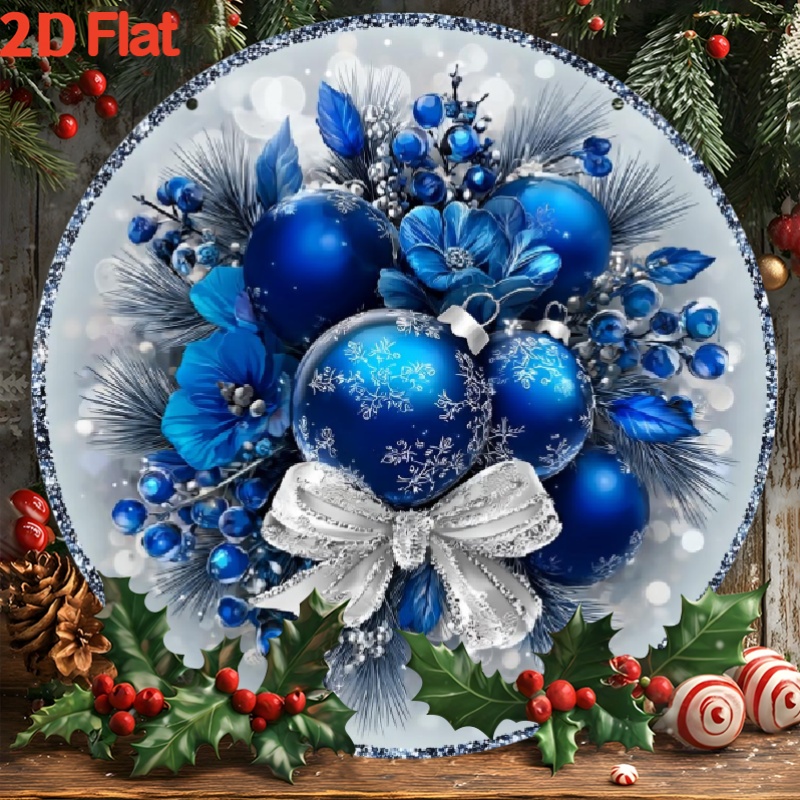 TEMU Plat 2D, 1 pièce Plat 2D - de plate 2D, une enseigne en aluminium de couronne de Noël bleue de style rural - une décoration murale plate 2D avec