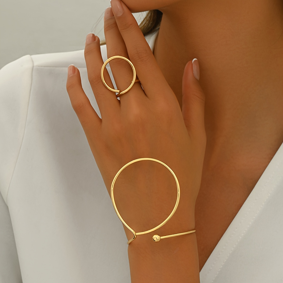 

Set Of 2 Delicate And Elegant Geometric Hollow Open Bangle Ring Combination Set