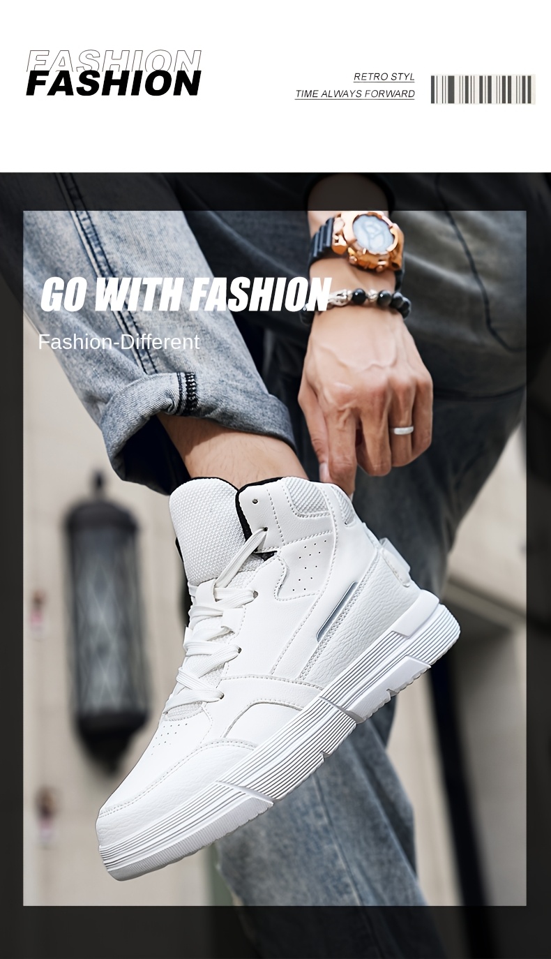 High-Top Casual Sneakers in Black & White - Breathable Fabric, Non-Slip EVA Sole, Lace-Up, Versatile for All Seasons, Sizes 5-14