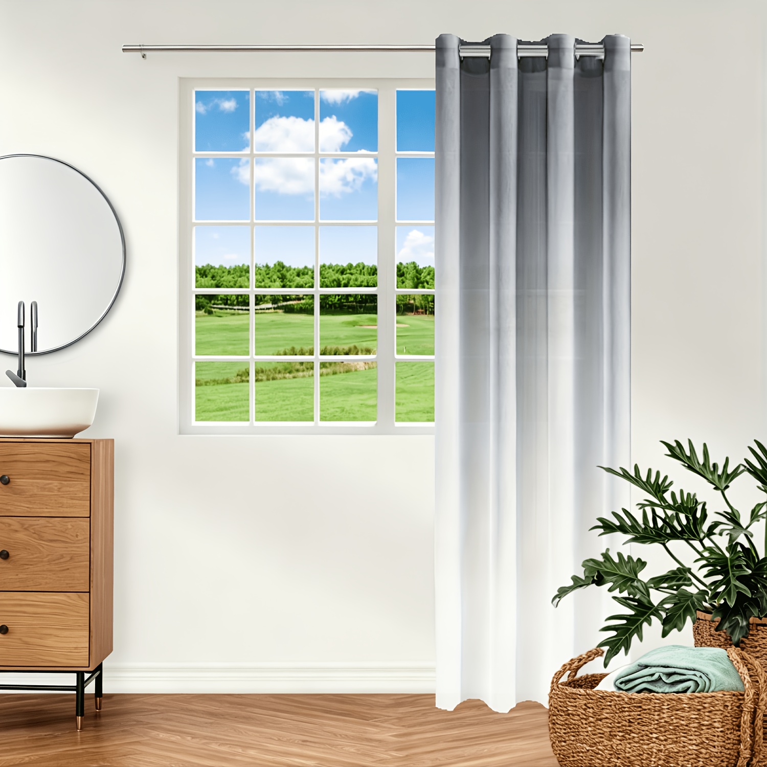 Ombre Sheer Curtains - Semi Sheer Grommet Gradient Window Curtains For Bedroom And Living Room 1 Panel