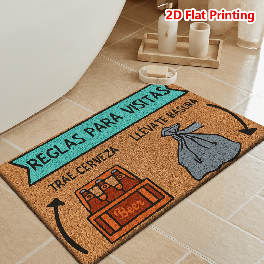 TEMU [Producto] [Flanela y Material de Esponja de 1 cm de Grosor] 1pc Alfombra de Bienvenida | Reglas para Invitados Cerveza la Basura a la Cestilla,