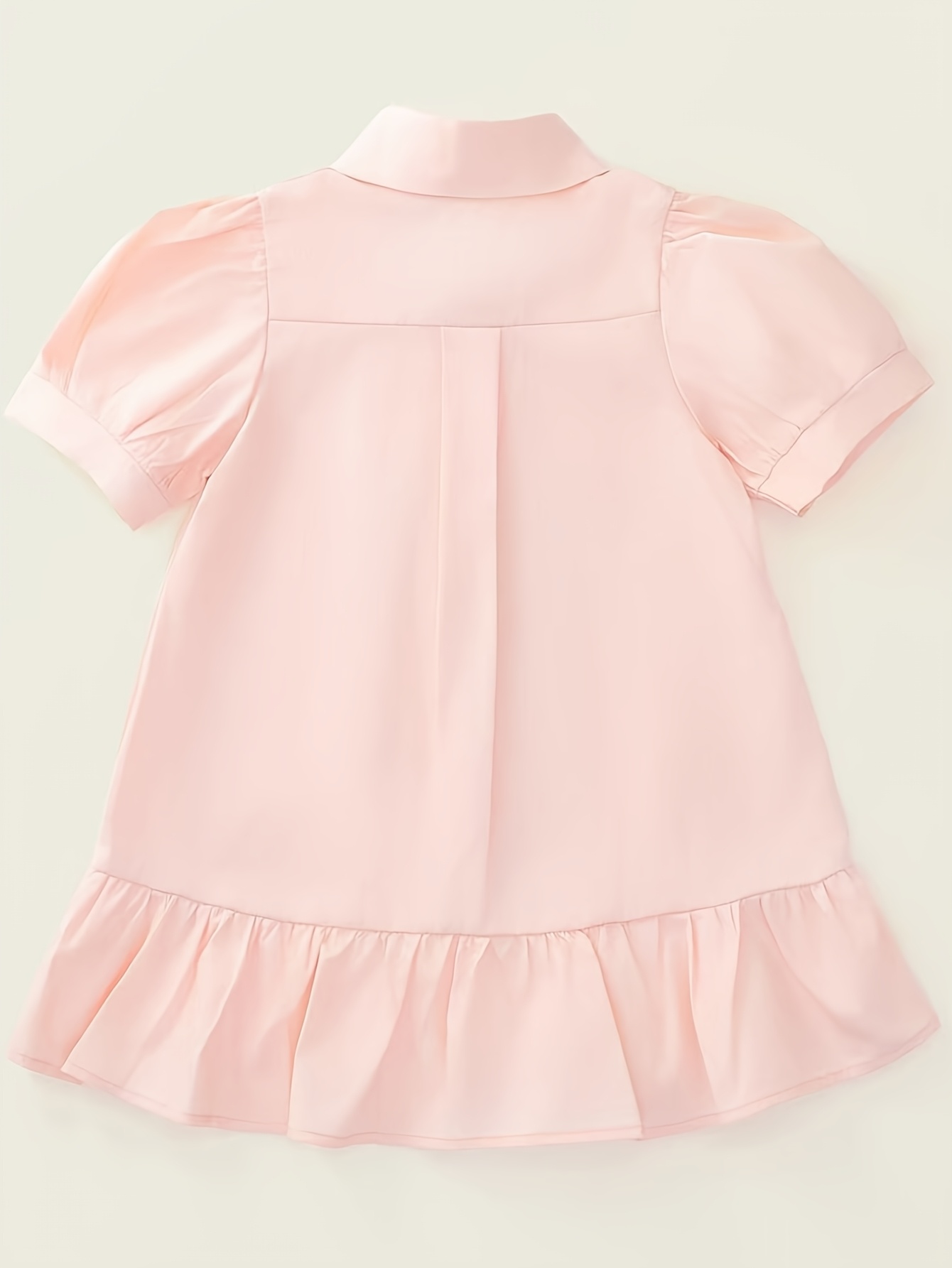 aiLe Rabbit Girls' Elegant Summer Dress - Pink with Bunny Embroidery, Ruffle Hem, Short Sleeve, Button-Up Collar, Non-Stretch Fabric, Perfect for Casual Wear, Cute Summer Dresses