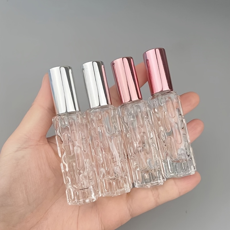 

4pcs 0.34oz Transparent Glass Spray Bottles With Metallic Nozzles - Bpa-free, Refillable & Portable For Travel, Perfume & Makeup Storage, Diy