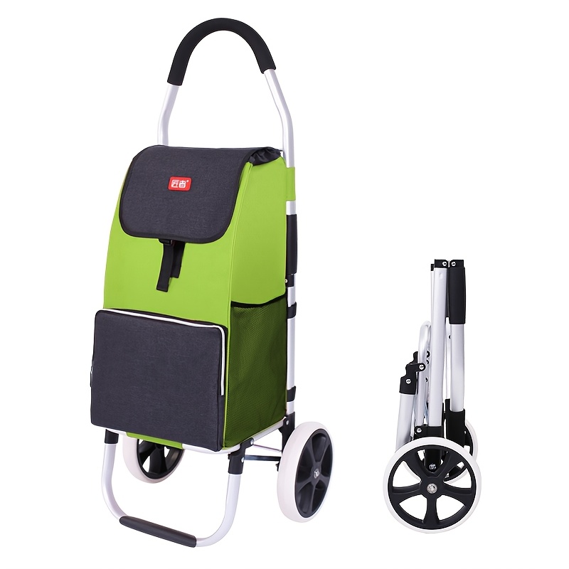[Foldable | Aluminum Alloy] 1pc Foldable Shopping Cart | Large Wheels, Aluminum Alloy Frame, Quiet Trolley, Portable Grocery Cart | Above 10L Capacity, Elderly Aid, 50kg Load-Bearing Capacity