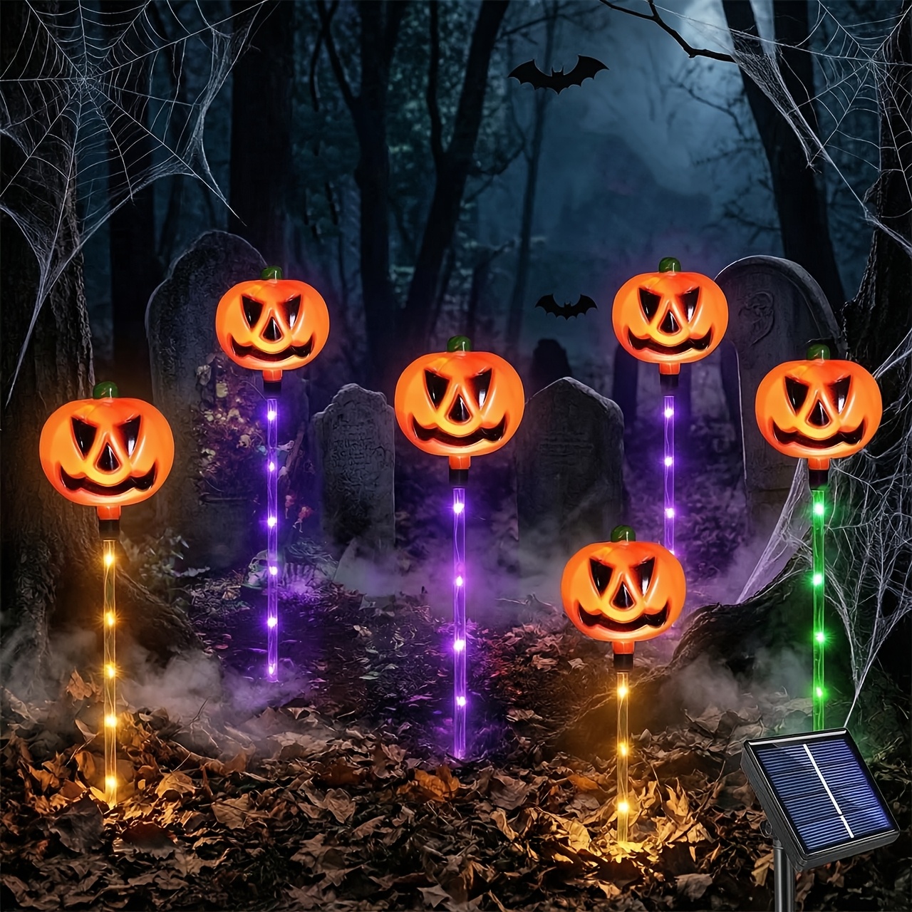 TEMU 1 Set Of 6 Solar Pumpkin Pathway Lights For Halloween Decorations Outdoor, 8 Halloween Pathway Stake Lights, Ip65 Color Changing Outdoor Lights,