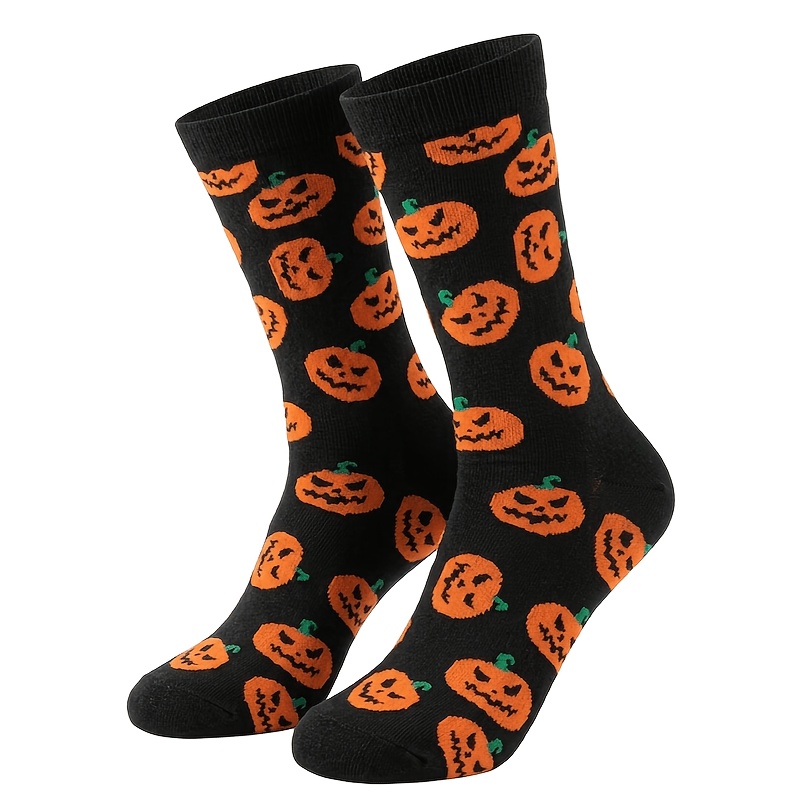 TEMU 1 Paire de Chaussettes Montantes d'Halloween pour Homme, Chaussettes Décontractées de Fête avec Citrouille de Dessin Animé Amusante, Cadeau