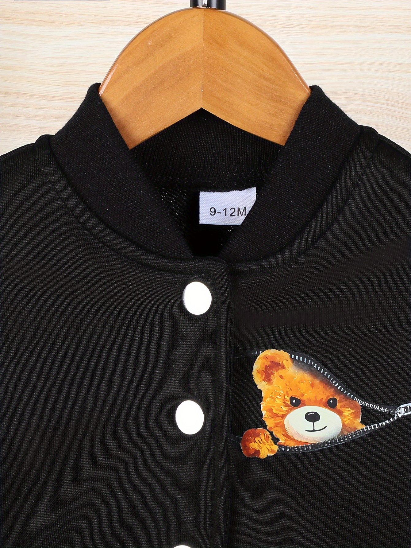 directional development of baby boys autumn and winter casual hoodie two piece top zipper bear print trousers black trousers for outdoor   outdoor black 3