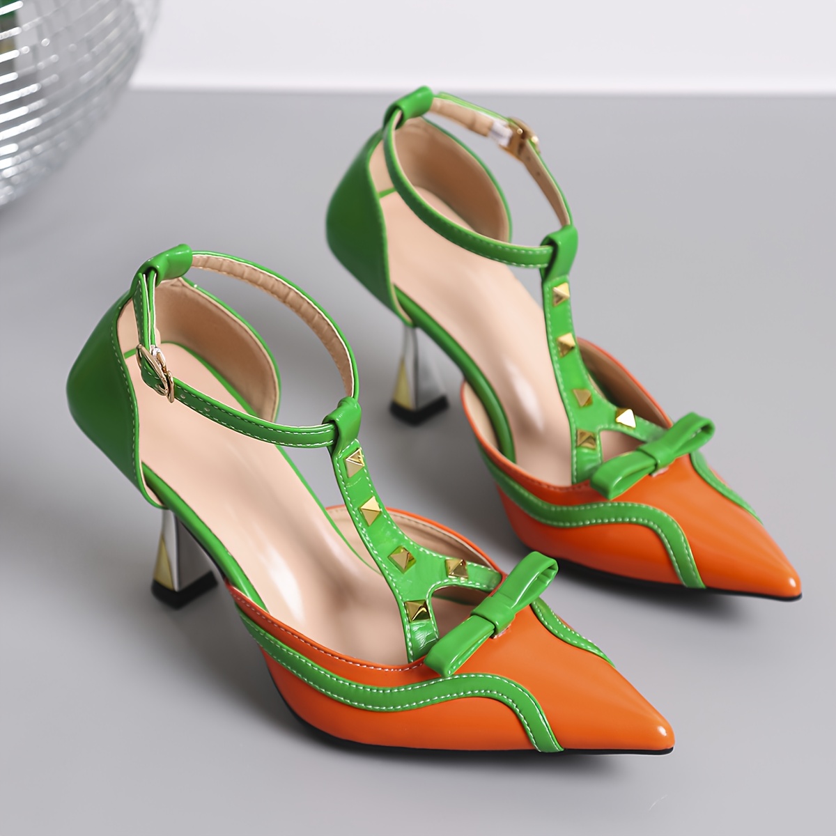 New 2025 Women'S High Heels, Light Luxury, High-End, Fashionable with Studs, Pointed Toe, Comfortable and Breathable, Vibrant Colors, Versatile, Elegant, Stylish French Design, Non-Slip Sole, Durable, Beautiful, Chic, Comfortable Heels, All-Season Wear, Synthetic Cover, Bow Detail, TPR Sole, Synthetic Cover Insole, Synthetic Cover Upper, Synthetic Cover Inner, No Printing, Women'S Fashion Shoes, Party Shoes, Evening Wear, Chic Design, Durable Construction, Comfortable Insole