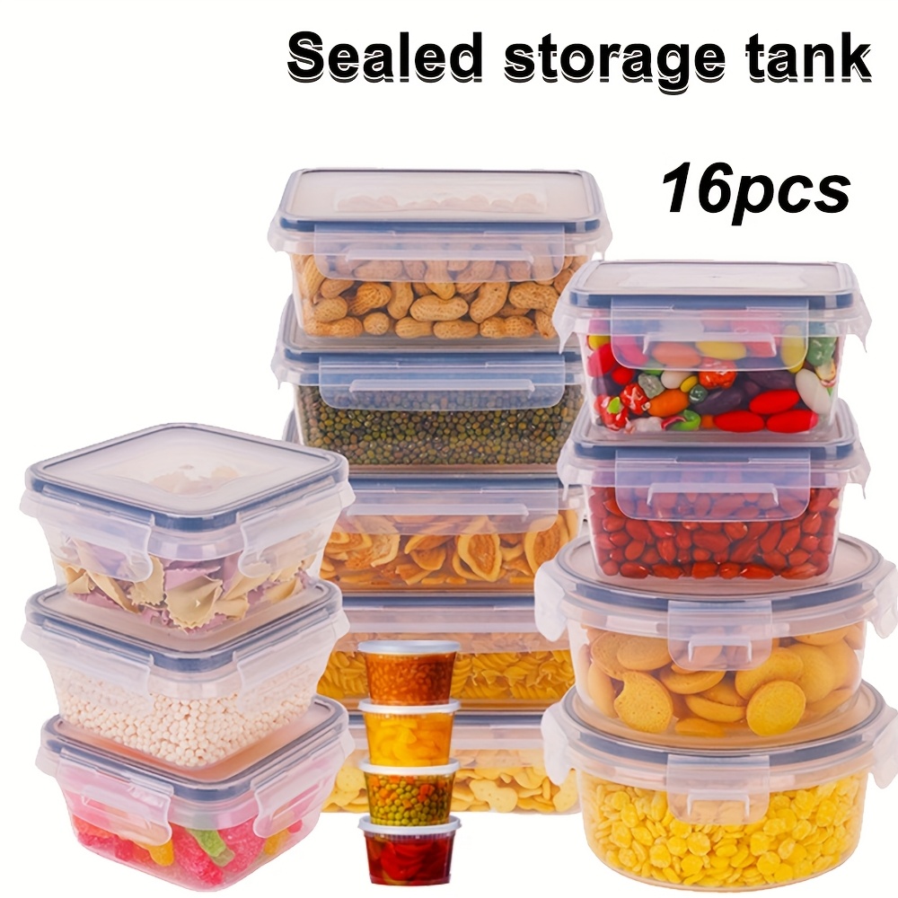 16pcs Storage Container Set, Multifunctional Freshness Box With Lid, Sealed, Leak Proof, Suitable For Picnics, Camping, Offices And Schools, Kitchen Supplies