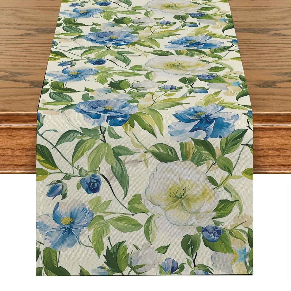 

1pc, Table Runner, Watercolor Floral Green Plant Pattern Table Runner, Spring Theme Seasonal Kitchen Dining Table Decoration For Indoor, Party Decor