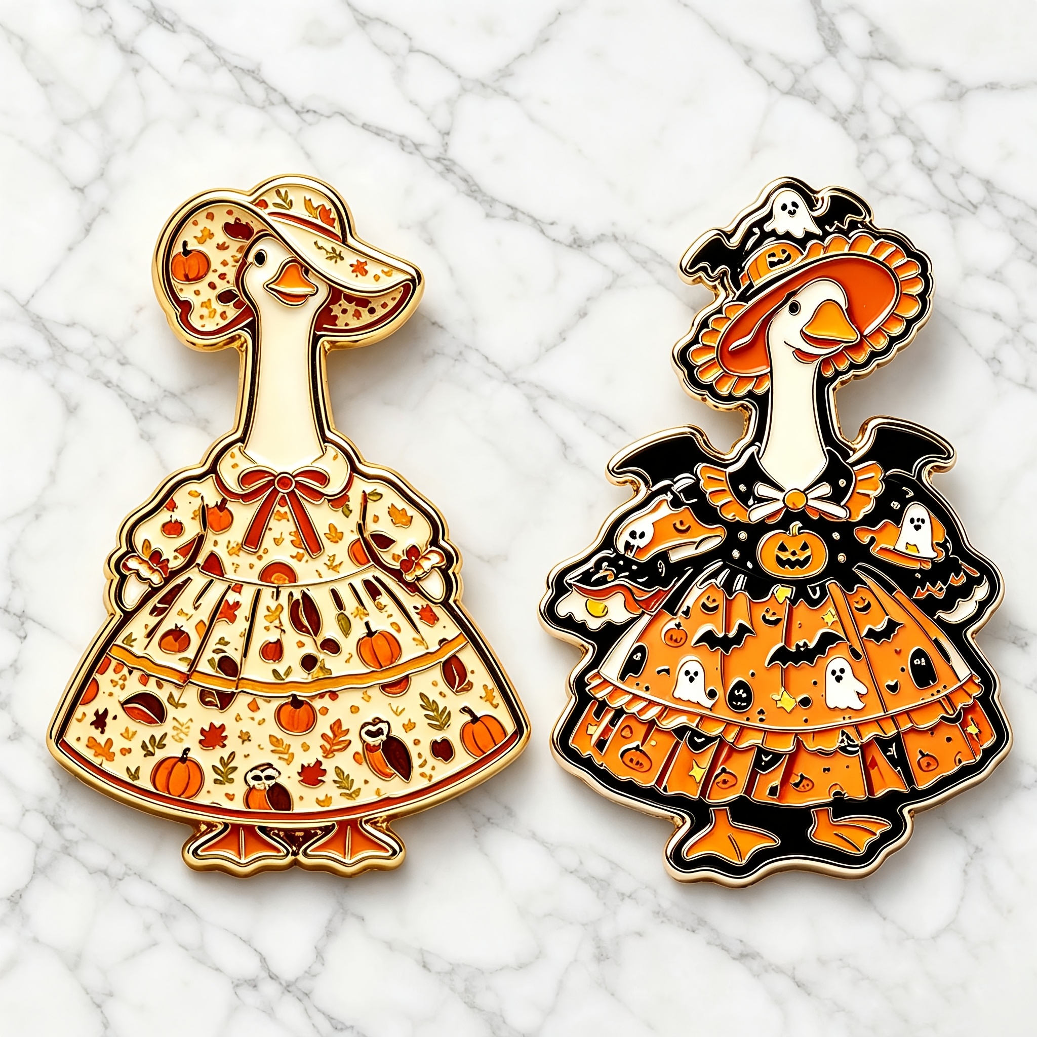 TEMU 2pcs Automne Halloween Festival Dessin Animé Oie Blanche Badge Vintage Vêtement de Récolte Robe de Sorcière Convient pour les Rassemblements