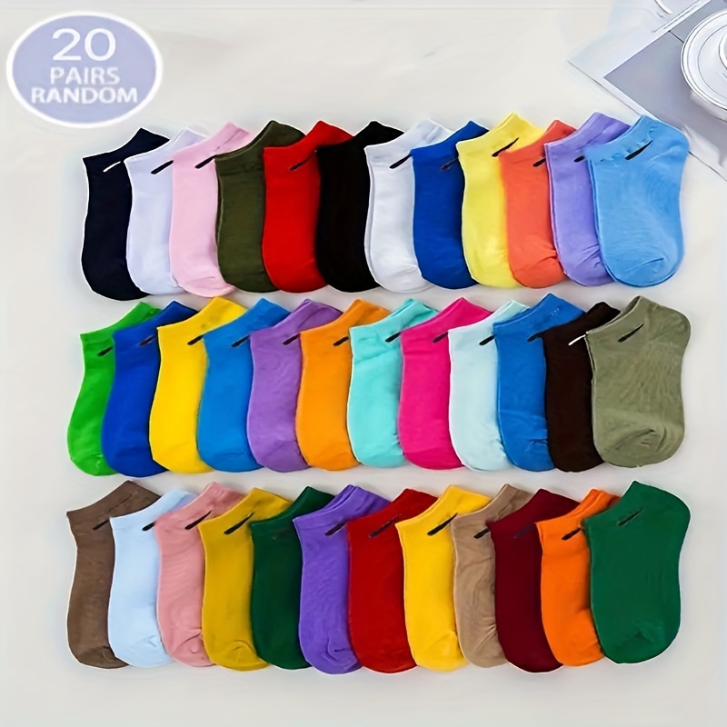 

20 Pairs Candy Colored Socks, Simple & Casual Sports All- Ankle Socks, Women's Stockings & Hosiery