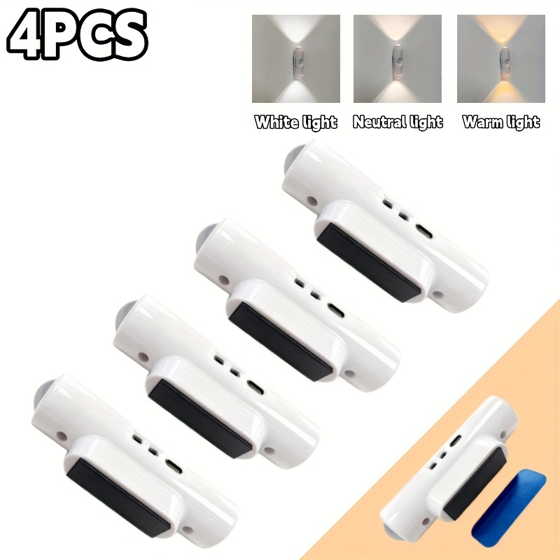 Image of 4pcs Cat Eye Motion Sensor Wall Lamps, Rgb Usb Rechargeable Wireless Led Wall Sconces, Stick-on Human Body Induction Night Lights For Bedroom Hallway Stairs Living Room Decor