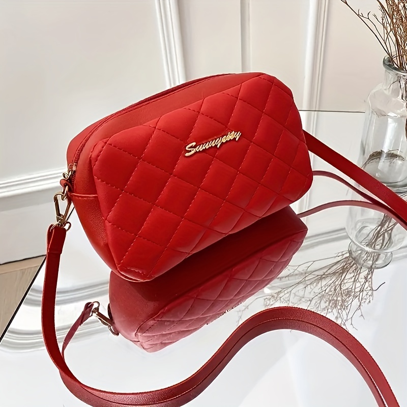 Image of Women' Shoulder Bag, Diamond Pattern Small Square Bag, Embossed Camera Bag, Casual Crossbody Purse