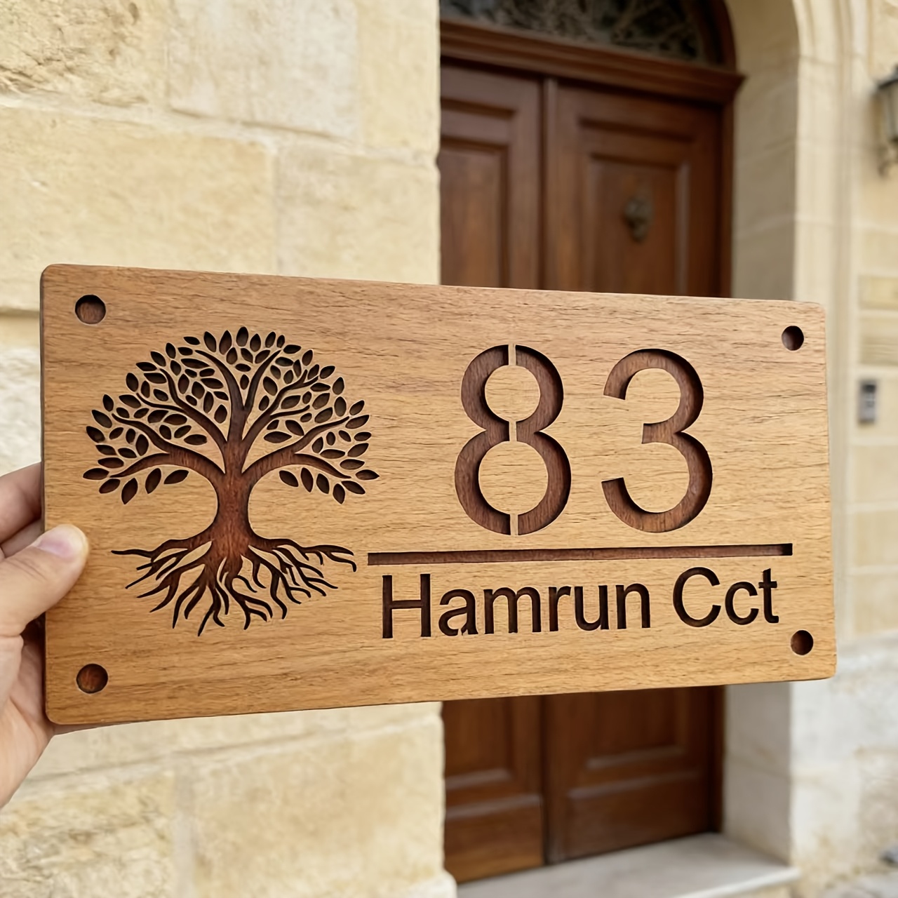 TEMU Custom 2-layer Wooden House Number Plate With Tree Of - Address Sign Suitable For Home Door, Uv-coated Durable Outdoor/ House Number Marker,