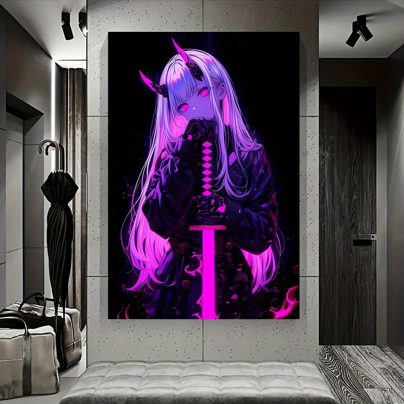 

Anime Demon With Sword Canvas Wall Art Poster, Frameless Vivid Color Print For Living Room Bedroom Decor, Manga Style Fantasy Artwork, Unique Gift Idea - 40cm X 60cm