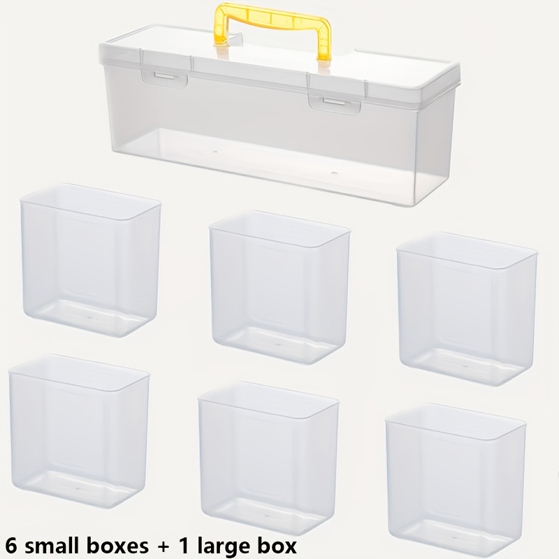 TEMU 7pcs (6pcs Small Boxes And 1pc Large Box) Tool Parts Storage Boxes, Transparent Multi-grid Hardware Parts Organizer, Detachable Grid Tool Box,