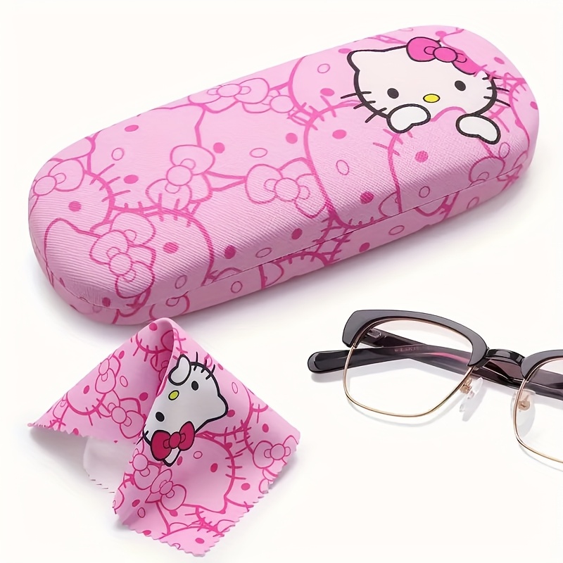 TEMU 1 Pink Hello Kitty Women's Glasses Case- Cute Cat Print, Made Of Synthetic, Durable, Pressure-resistant, Portable Glasses Storage Case, Comes