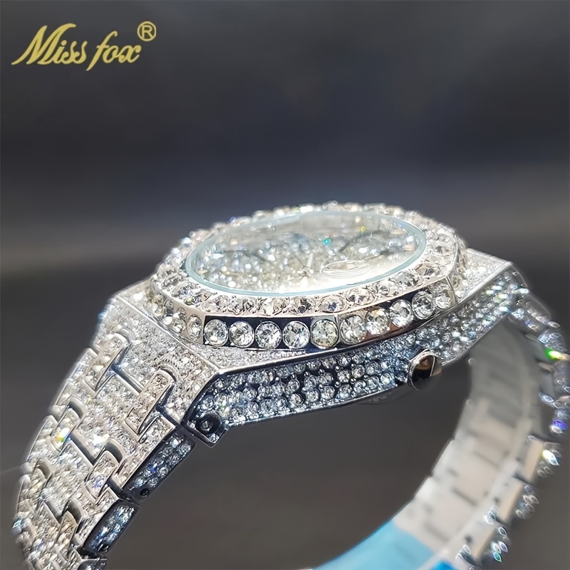 Hip Hop Ice Out Rhinestone Watch for Men with Night Light