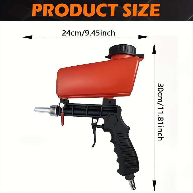TEMU 1pc 90psi Adjustable Gun, Pneumatic Sand Blaster Gun, New Portable Anti-slip Handheld Sandblaster, Gravity Feed Sandblaster For Metal, Air