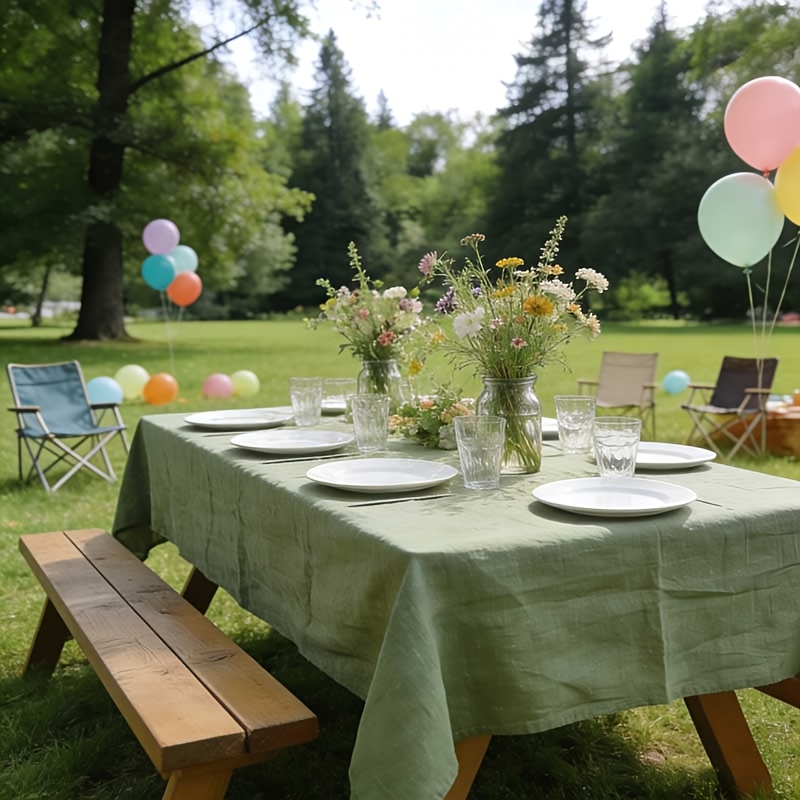 Sage Green Tablecloth Rustic Farmhouse Wrinkle-resistant Washable Suitable For Wedding, Bridal Shower, Birthday Party, Dining Table Cover - Rectangular Cloth Decor, Table Cover Fits For & Events