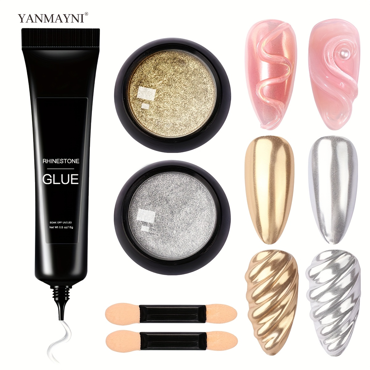 Image of 3d Sculpting Gel For Nail Art, 15g Clear 3d Gel Liner Polish Carving Modeling Gels For Nail Design, 5d Embossed Candy Gels With Golden Silvery Chrome Powder Kit