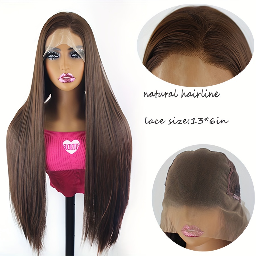 

Luxurious 13x6 Lace Front Wig For Women - Long Straight Synthetic Hair, Middle Part, Heat Resistant, For Tones, Synthetic Lace Front Wig