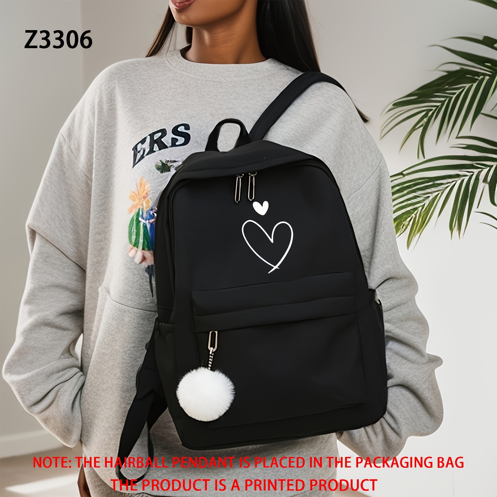 1pc Lightweight Large Capacity Backpack With Print - Black School Bookbag, Travel Daypack Suitable For,, College Students