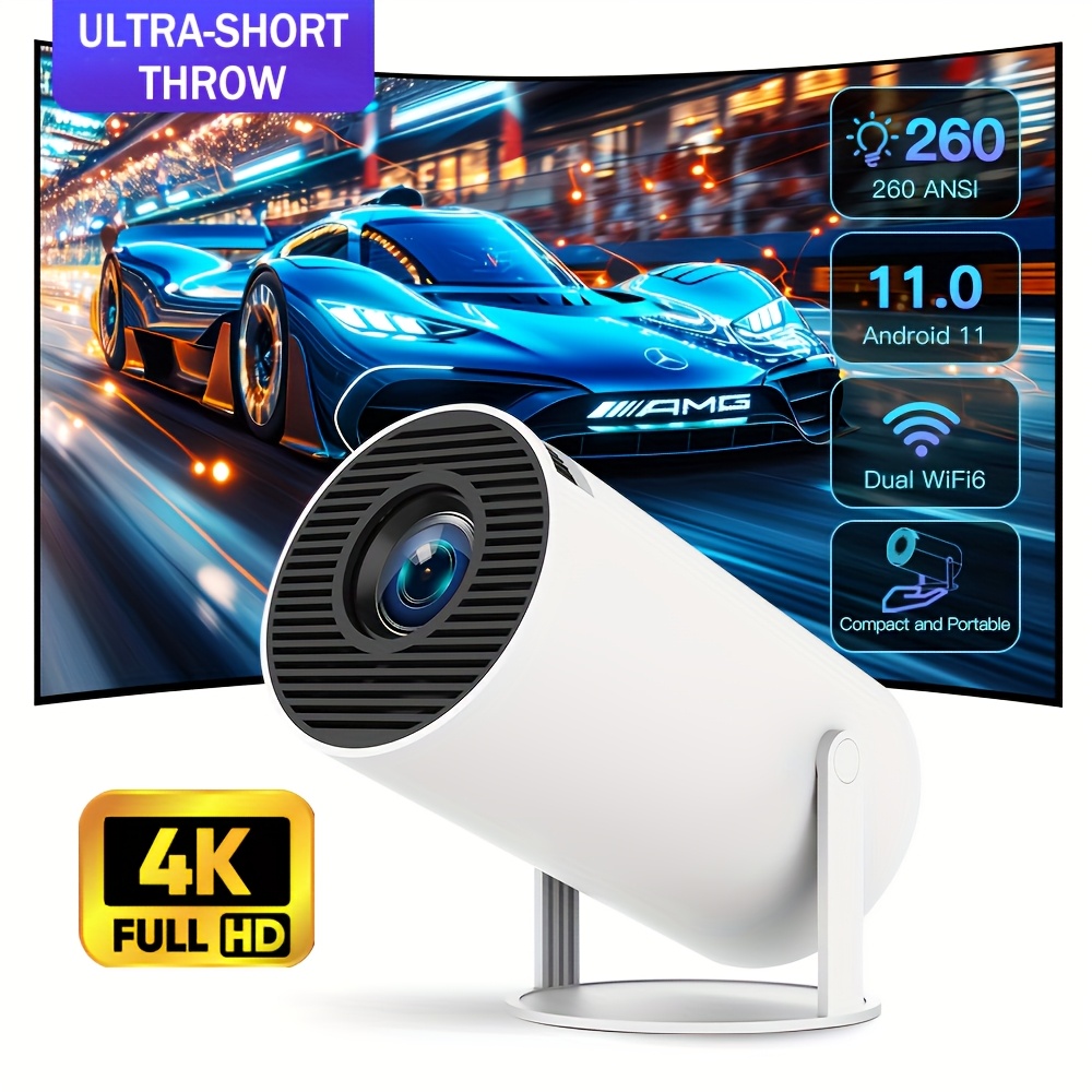 pro portable mini projector   throw 260 ansi 1080p 4k full hd   11 os dual wifi6   audio 130 inch display auto keystone 180 rotate power supply abs resin us plug outdoor home theater projector details 0