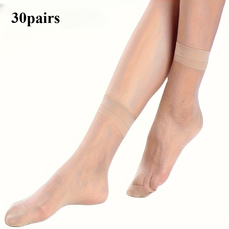 30 Pairs Transparent Summer Socks, Ultra-thin Women's Nylon Socks, Elastic Crystal Spring Stockings