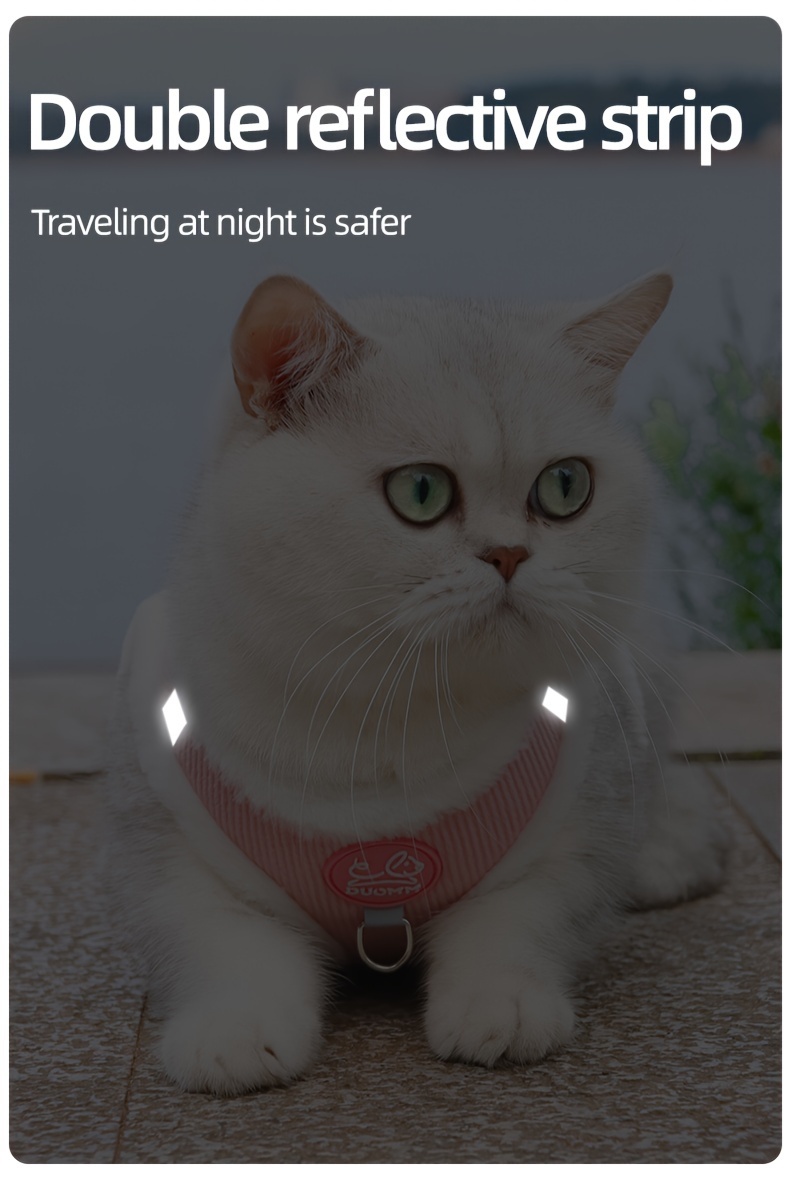 Chaleco Arnés para Gatos Cómodo y Reflectante con Correa - Suave, Cálido Poliéster en Rosa, Azul, Marrón | Ajustable, Accesorios Metálicos Duraderos para Paseos Nocturnos Seguros | Apta para la Mayoría de los Gatos, Arnés y Correa para Gatos