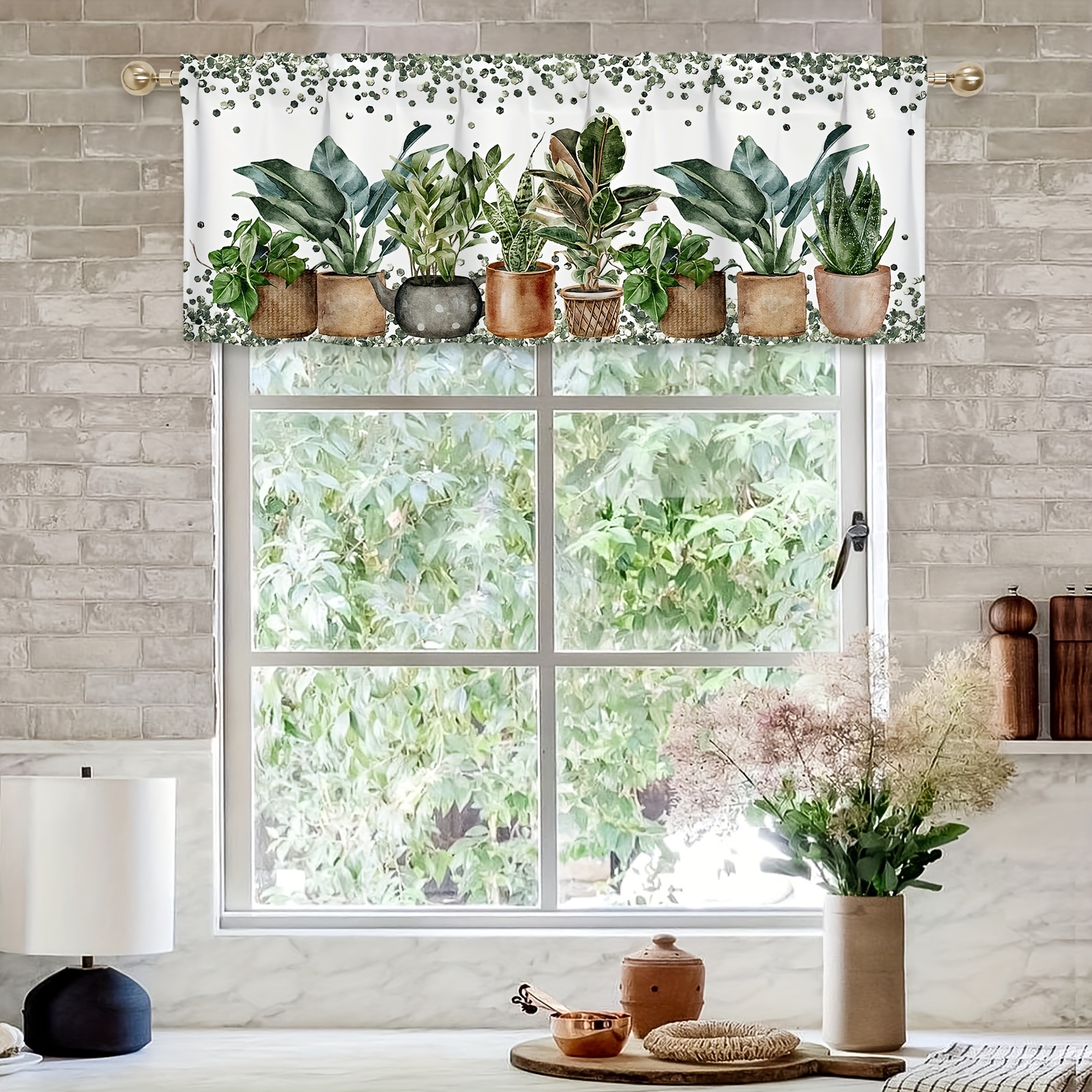 

1pc Potted Plant Valance Curtain For Kitchen Window, Bathroom Partition Curtains, Small Curtains For Storage Rooms, Door Curtains, Rod Pocket Curtains For Bedroom Living Room Home Decor