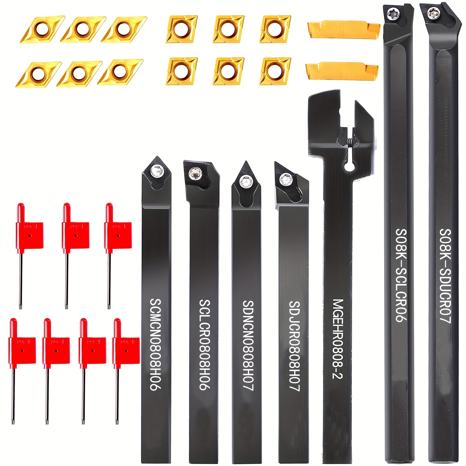 Image of Lathe Threading-tool Bit Set 21pcs - 7pcs 5/16" Turning Holder Boring Bars+14pcs Indexable Carbide Inserts Golden Ccmt060204 Dcmt070204 Mgmn200-g For Cutting Tool