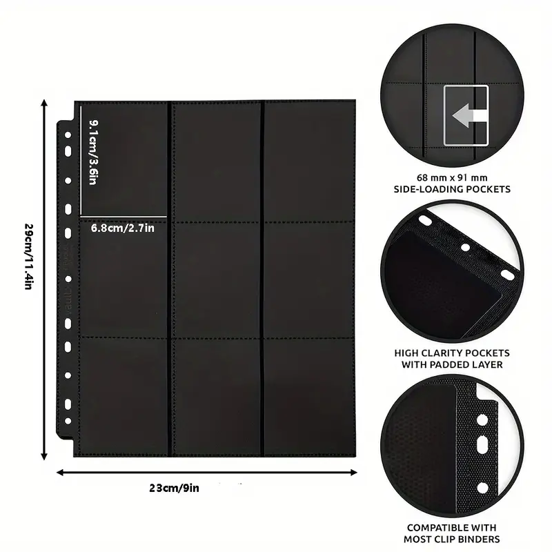 10 pack black 9 pocket card binder pages storage - Temu 10 pack black 9 pocket card binder pages storage - Temu