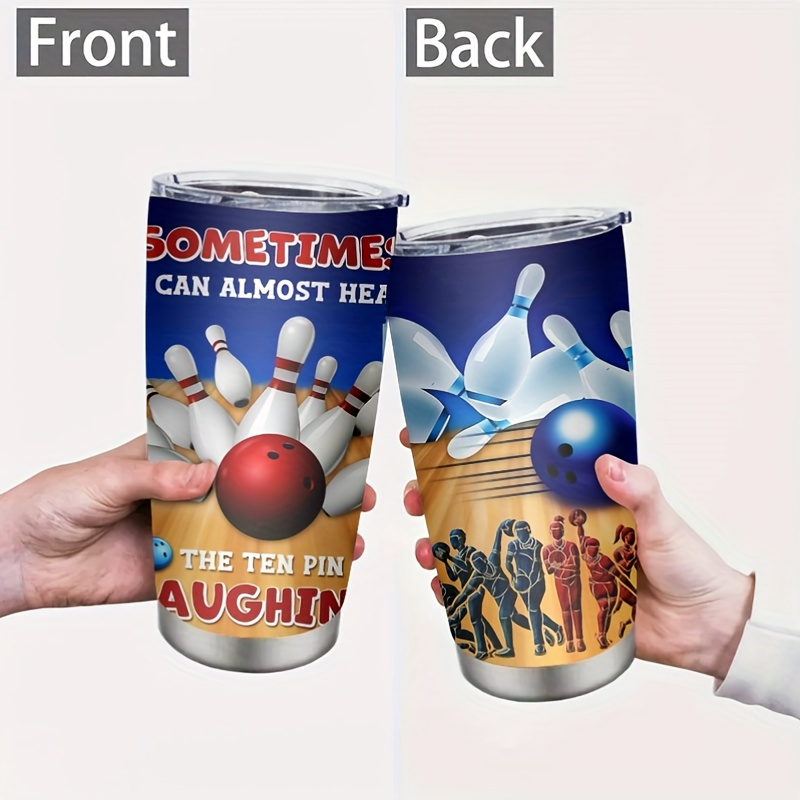 

Bowling Steel , 20oz Insulated Mug, " The Ten Pin Laughing" , 304 Steel & Lid, Camping & Cup