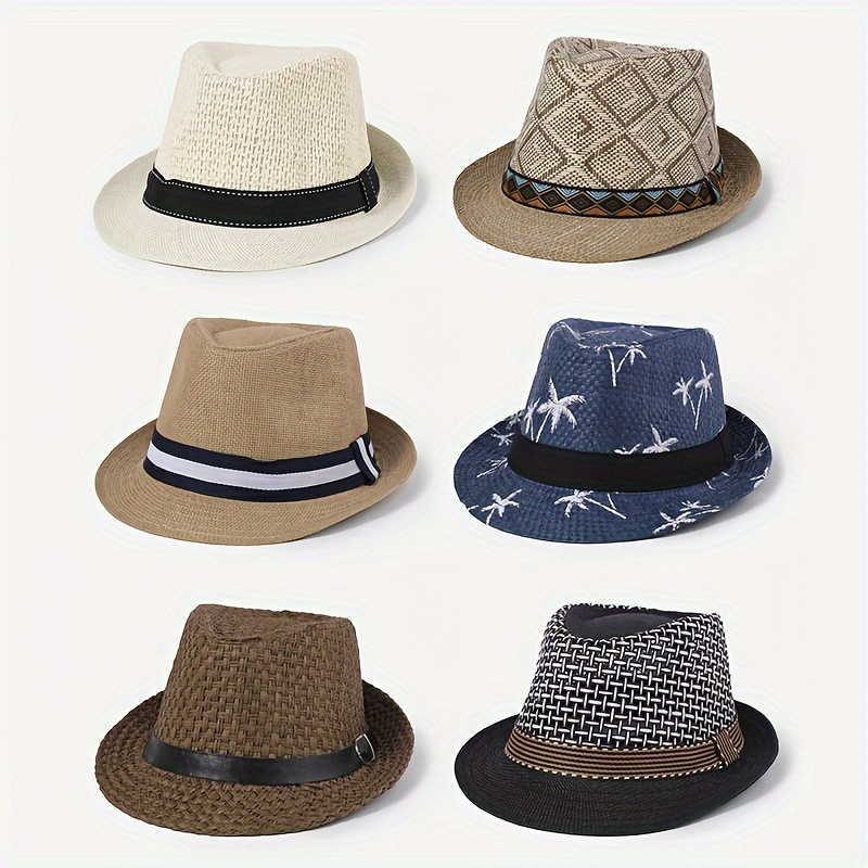

6pcs Spring/summer Gentlemen's Straw Hat Breathable Short Brim Sunshade Hat Unisex