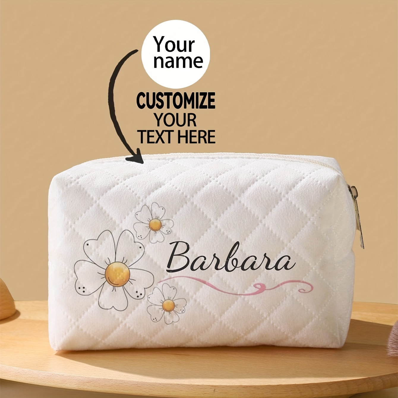 

1pc Personalized Quilted Octagonal Cosmetic Bag, Custom Text & Design, Zippered Portable Makeup Organizer, Travel Toiletry Pouch, Polyester Unlined Unisex Washable Storage Bag