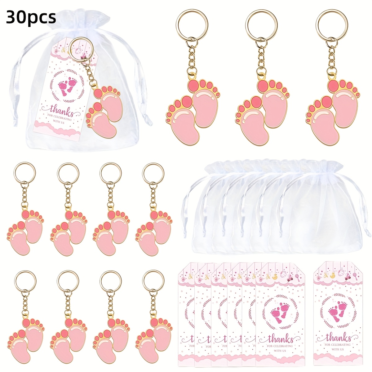 Image of Gift For Her/him 30pcs Shower Favors For, Guests Gifts Including Footprint Keychains Decorations, Drawstring Bags, Thank You Cards For Shower Party, Halloween, Christmas