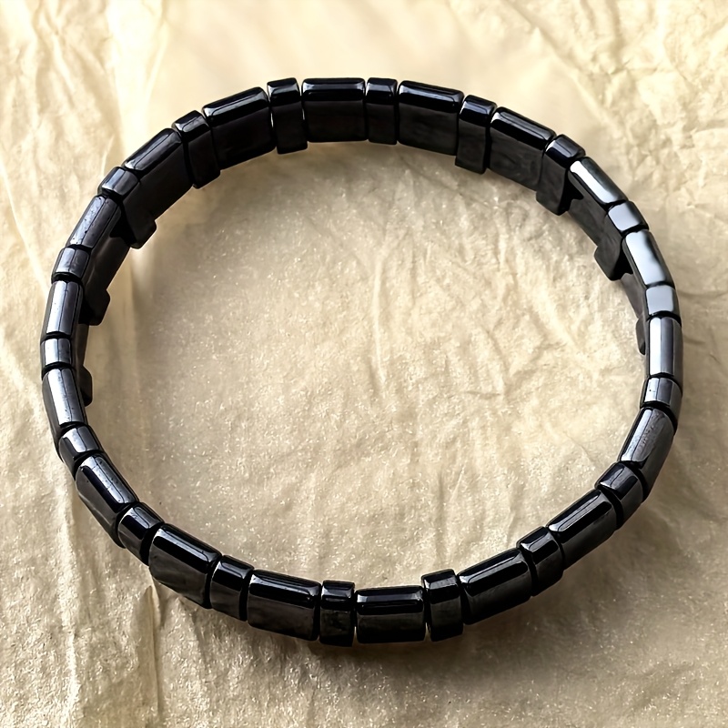 Terahertz Natural Stone Elastic Bracelet Smooth Glossy Finish