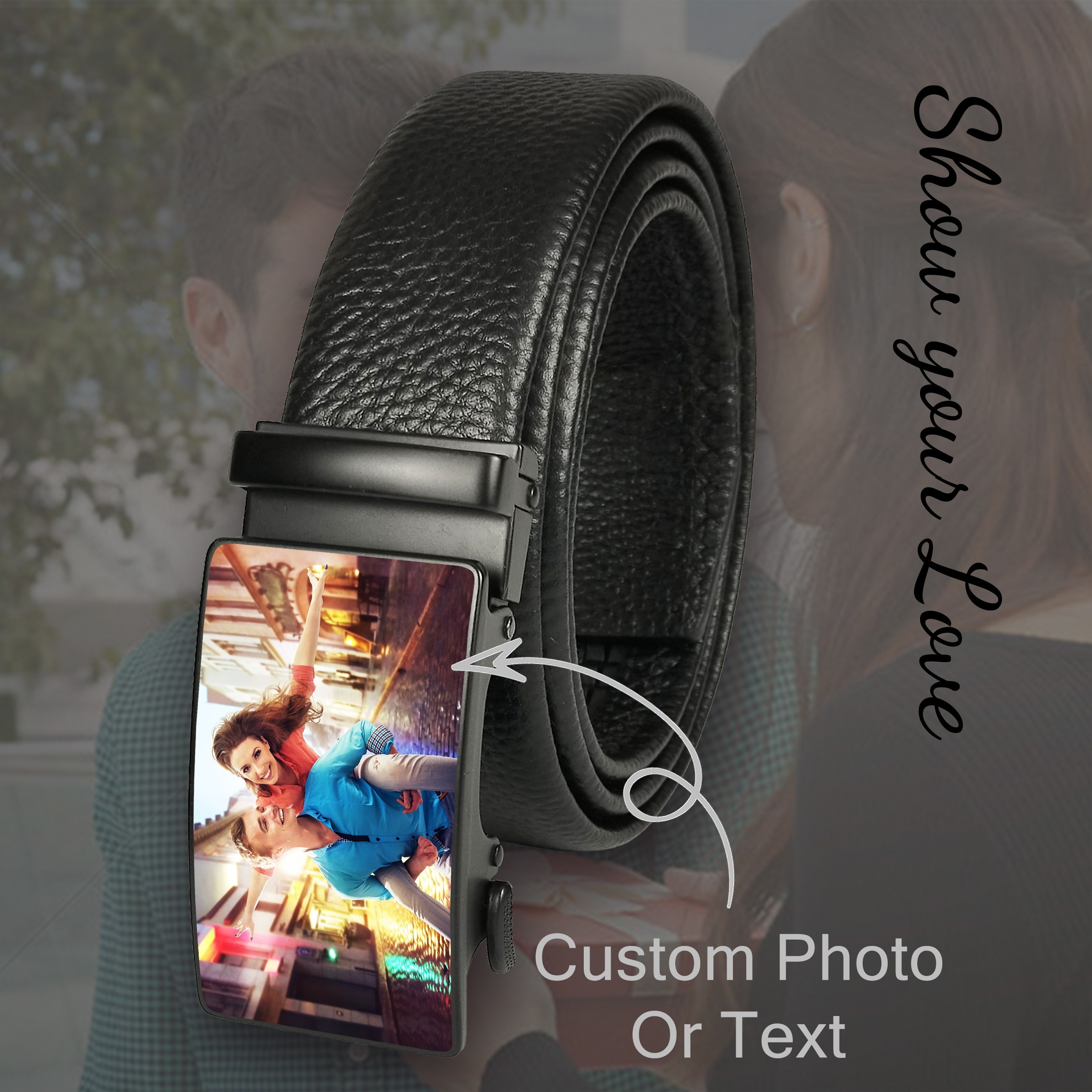 

Custom Photo Men's Leather Belt - Personalized With Automatic , Engraveable With Your Photo Or Text, Ideal For Birthdays, Father's Day, Valentine's - Alloy Cowhide Belt