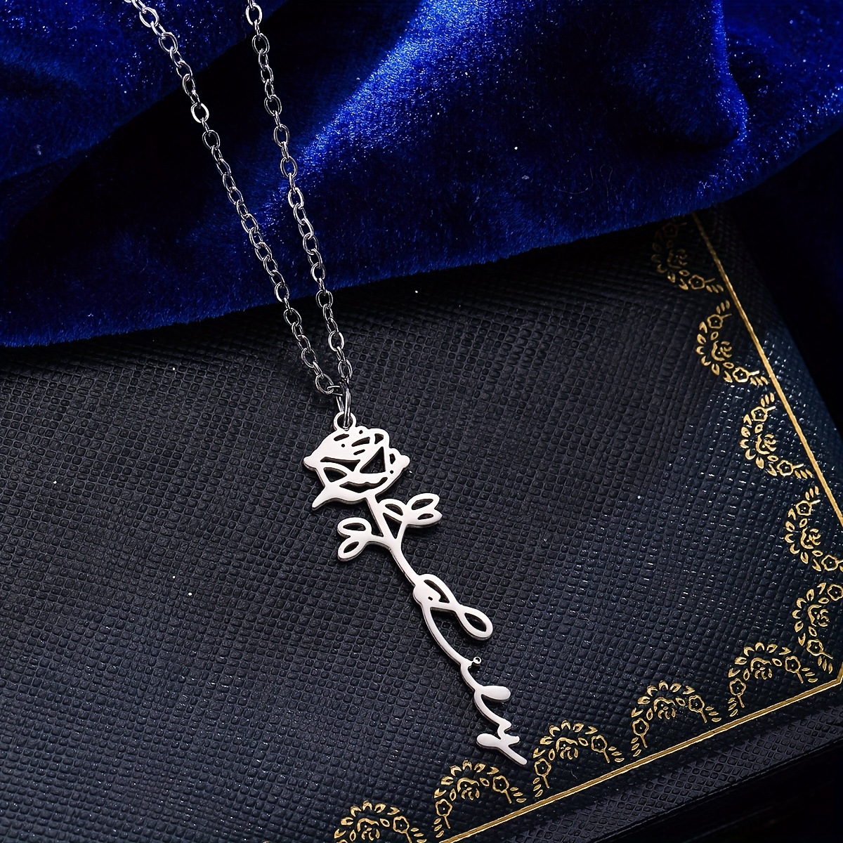 Personalized Engravable Stainless Steel Rose Pendant Necklace