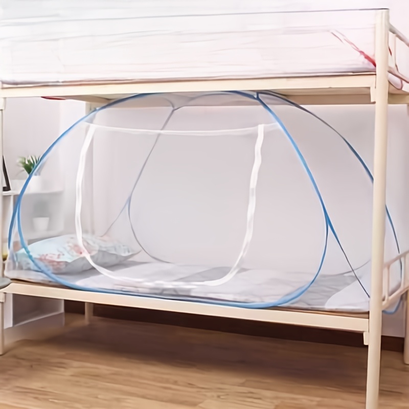 3-second Pop-up Mongolian Tent Net, Full Edge Coverage, Blue, /polyester Blend, Universal Style For School Dorms And Bunk Beds