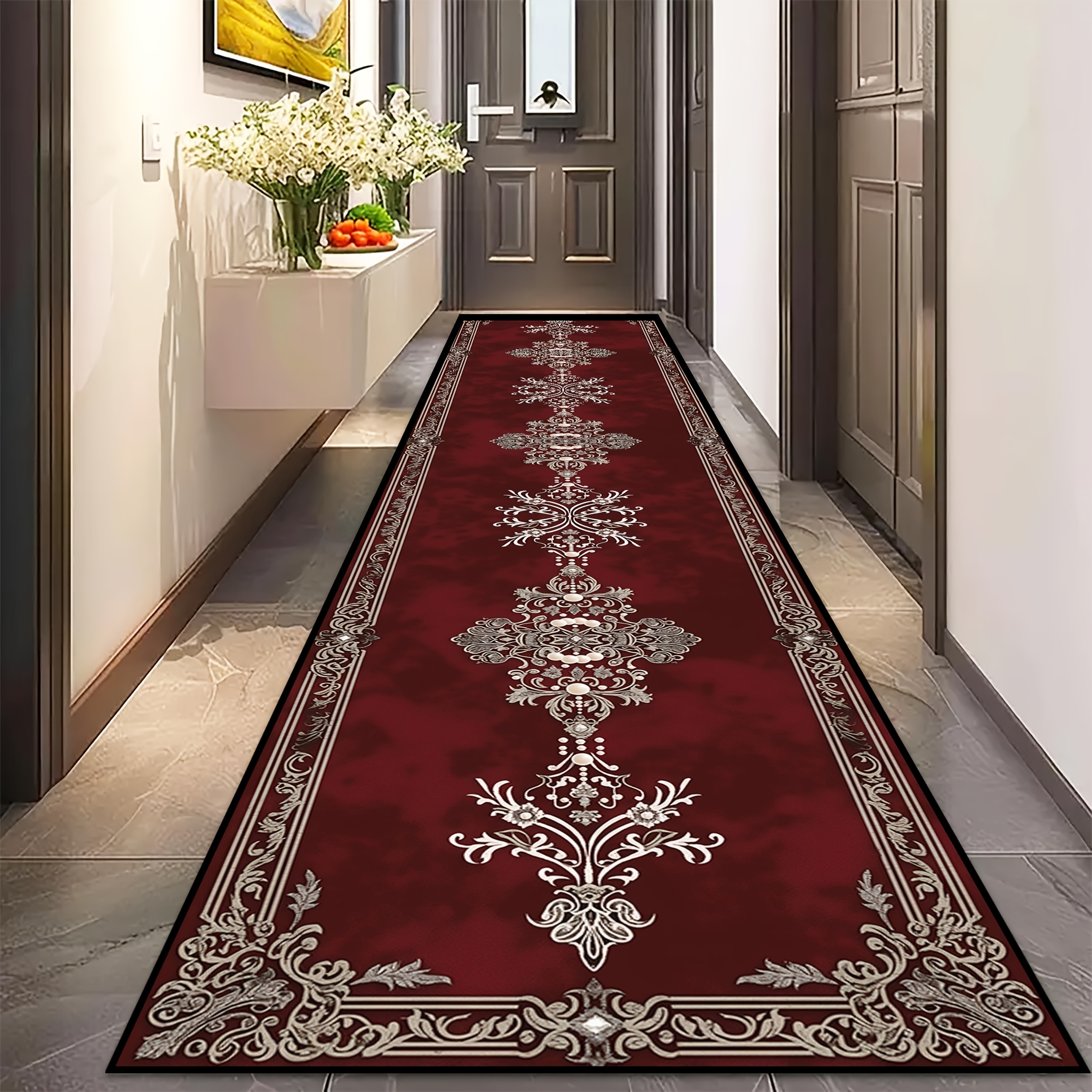 TEMU Expédition [Velours Strass Doré] 1pc, 60X280Cm Tapis Rectangulaire de Style Européen, Tapis de , Design Lavable en Machine, Tapis de Cuisine ,