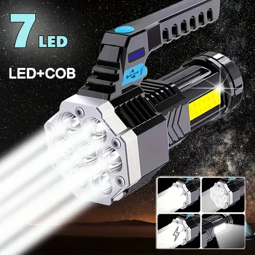 7 led rechargeable cob flashlight portable light with usb charging adjustable focus brightness for hiking travel camping fishing and flashlight rechargeable